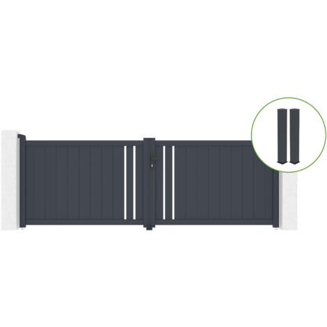 Puerta abatible 3,5m GIONA H.120cm aluminio gris + 2 postes 20x20cm H.166cm