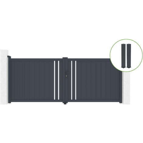Puerta abatible 3,5m GIONA H.140cm aluminio gris + 2 postes 20x20cm H.166cm