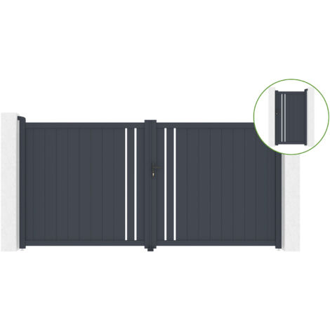Puerta abatible 3,5m GIONA H.180cm aluminio + cancela GIONA H180 GRIS