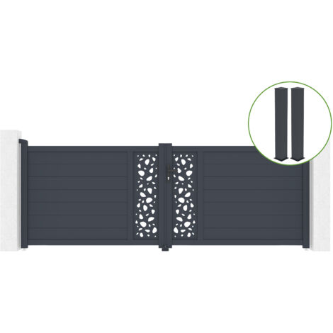 Puerta abatible 3,5m SUNNY H.120cm aluminio gris + 2 postes 20x20cm H.166cm