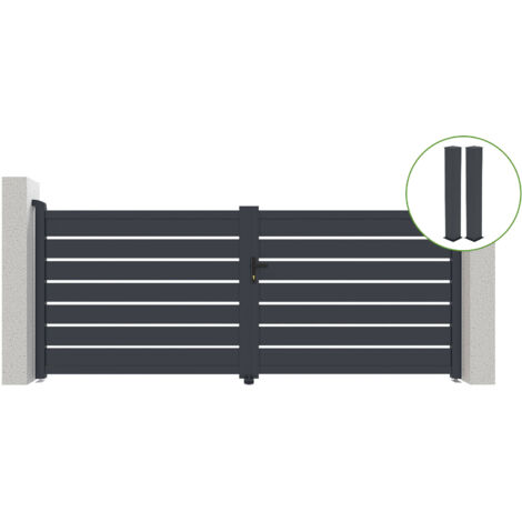 Puerta abatible 3,5m VOGEL H.140cm aluminio gris + 2 postes 20x20cm H.166cm