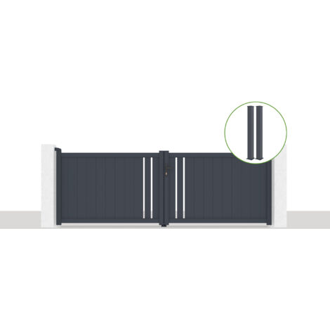 Puerta abatible 3,5x1,2m GIONA + 2 postes EIFEL Al.166cm Gris