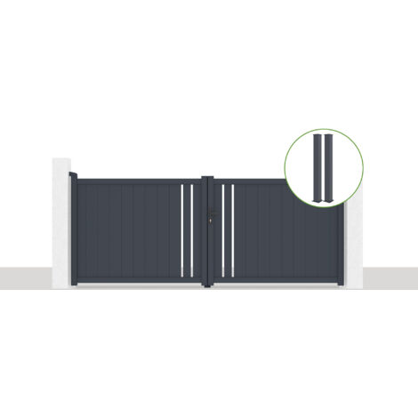 Puerta abatible 3,5x1,4m GIONA + 2 postes EIFEL Al.166cm Gris