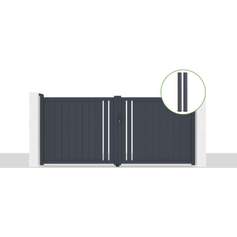 Puerta abatible 3,5x1,6m GIONA + 2 postes EIFEL Al.190cm Gris