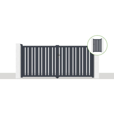 Puerta abatible 3,5x1,6m VEYMONT + Puerta 1m VEYMONT H.1,6m gris