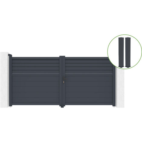 Puerta abatible 3m CARPATIA H.140cm aluminio gris + 2 postes 20x20cm H.166cm