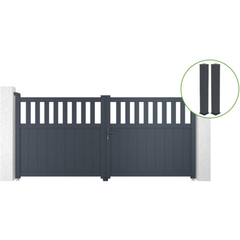 Puerta abatible 3m SANTIS H.140cm aluminio gris + 2 postes 20x20cm H.166cm
