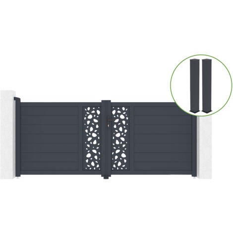 Puerta abatible 3m SUNNY H.120cm aluminio gris + 2 postes 20x20cm H.166cm