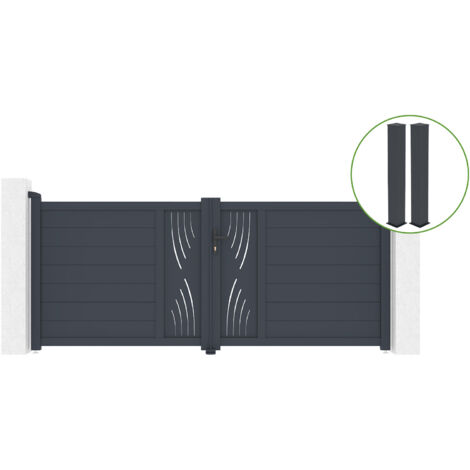 Puerta abatible 3m VELETA Al.120cm aluminio gris + 2 postes 20x20cm Al.166cm