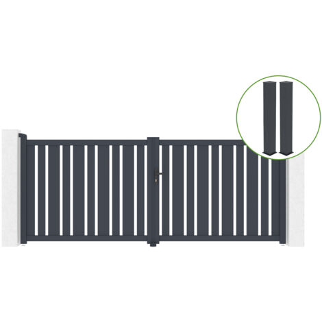 Puerta abatible 3m VEYMONT H.120cm aluminio gris + 2 postes 20x20cm H.166cm
