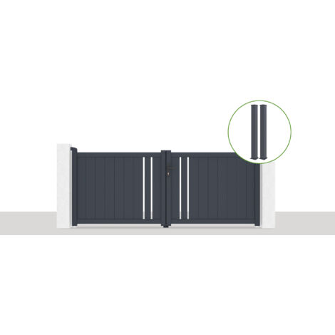 Puerta abatible 3x1,2m GIONA + 2 postes EIFEL Al.166cm Gris