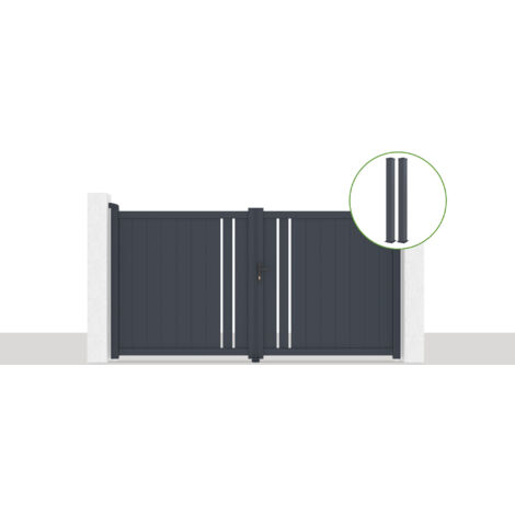 Puerta abatible 3x1,6m GIONA + 2 postes EIFEL Al.190cm Gris