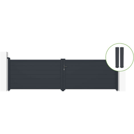 Puerta abatible 4m EIGER Al.115cm aluminio gris + 2 postes 20x20cm Al.166cm