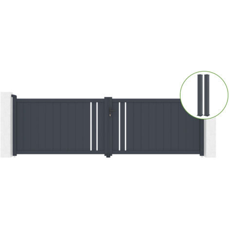 Puerta abatible 4m GIONA H.120cm aluminio + 2 postes EIFEL 15x15cm H.166cm GRIS