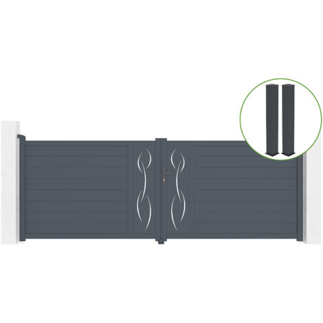 Puerta abatible 4m LIFE Al.140cm aluminio gris + 2 postes 20x20cm Al.166cm