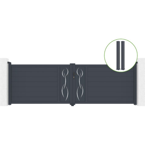Puerta abatible 4m LIFE H.120cm aluminio + 2 postes EIFEL 15x15cm H.166cm GRIS