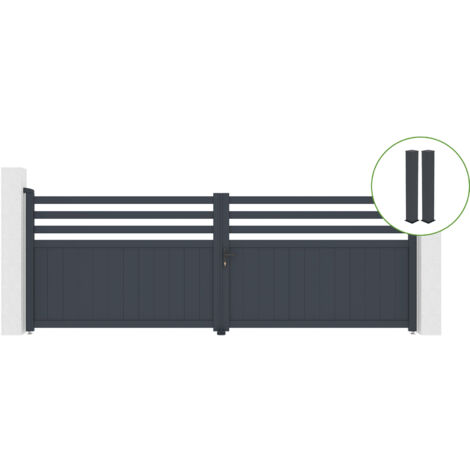 Puerta abatible 4m NEVIS H.140cm aluminio gris + 2 postes 20x20cm H.166cm