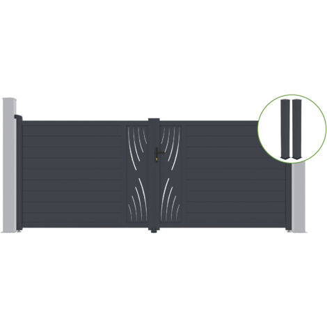 Puerta abatible 4m VELETA Al.160cm aluminio gris + 2 postes 20x20cm Al.190cm