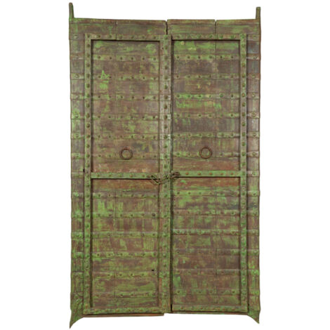 Puerta antigua corredera de madera maciza y hierro Puerta antigua clavada Interior y Exterior Estilo rústico medieval Doble hoja