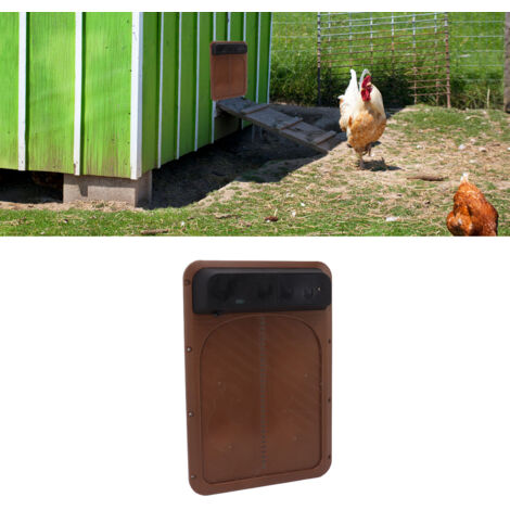 Puerta automática para gallinero con energía solar [Color: Marrón] [Tamaño: 35 x 24,2 cm] [Material: Plástico] con sensor de luz para gallinas/patos