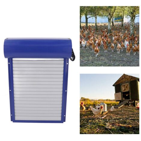 Puerta automática para gallinero con temporizador – Funciona con pilas (AA) – Control LED – Estructura metálica y panel de plástico – Dimensiones: 37 x 24,7 cm