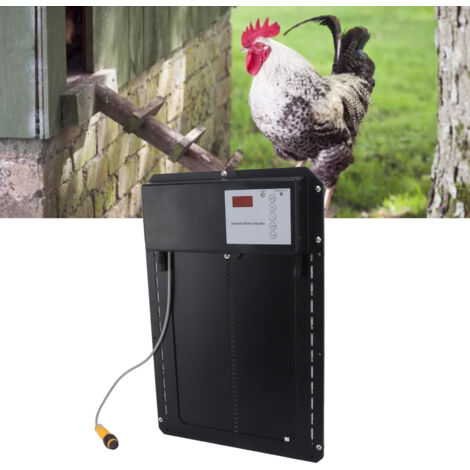 Puerta automática para gallinero: sensor de luz y temporizador, mecanismo antibloqueo y control remoto, grado de protección IP44 y alimentación solar. Kit de aluminio para gallinas, patos y gansos.