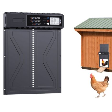Puerta automática para gallinero YMYNY, funciona con pilas, con pantalla LCD programable a prueba de agua, puerta automática para gallinero de aluminio con temporizador, puerta automática para galline