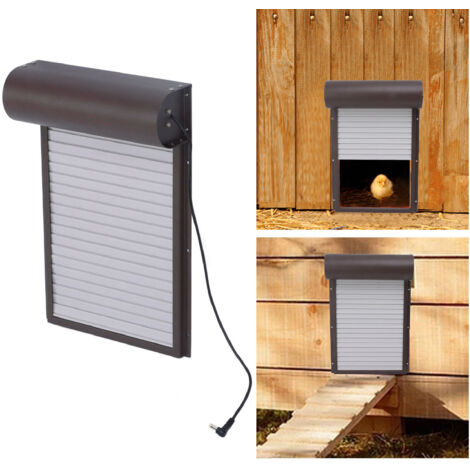 Puerta automática y programable de aluminio para gallinero con temporizador, sensor de luz y control remoto – 3 modos (Marrón, dimensiones: 37,3 x 24,7 cm)