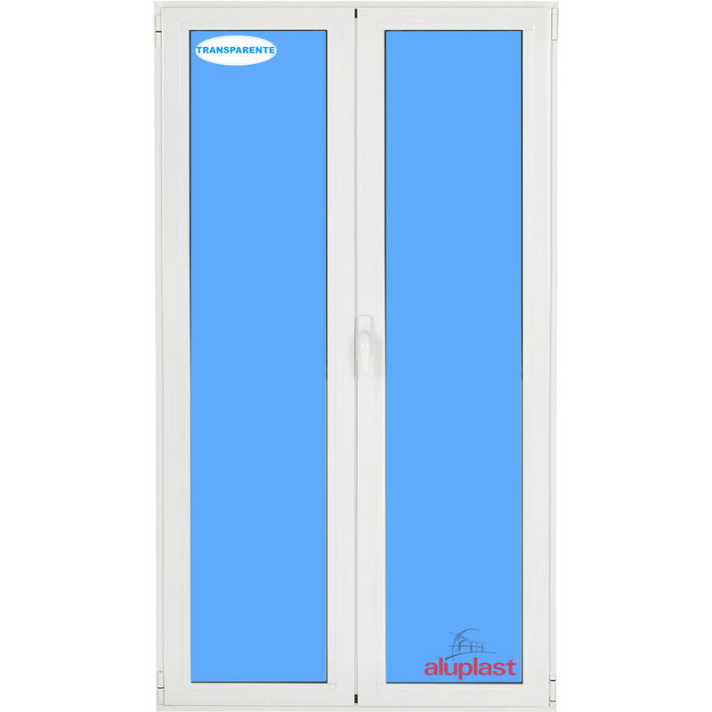 

Eco-blu - Puerta Balconera PVC 1500x2100 Blanca 2 Hojas Oscilobatiente Vidrio Transparente