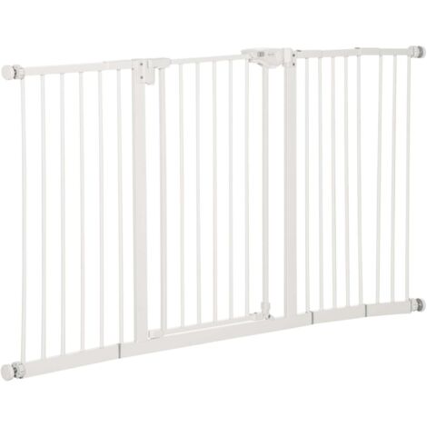 Puerta Barrera De Seguridad Para Perros Barrera Para Perros 74-147,5 Cm Puerta Para Perros 3 Extensiones Puerta Para Escaleras Sin Perforaciones Metal Blanco