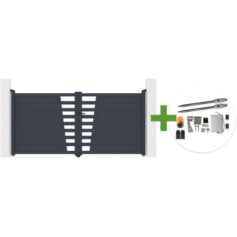 Puerta Batiente 3 m CERVINA Alt. 140 cm Aluminio Gris + Motor TANKER B250