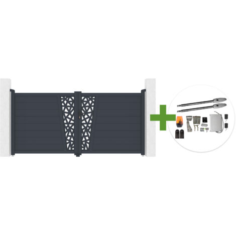 Puerta Batiente 3 m CERVINA RUIVO Alt. 140 cm Aluminio Gris + Motor TANKER B250