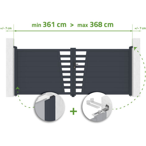 Puerta Batiente Ajustable En Anchura 3,5 m CERVINA Alt. 140 cm Aluminio Gris