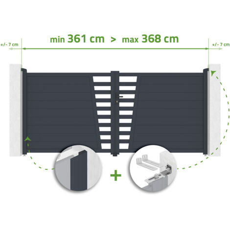 Puerta Batiente Ajustable En Anchura 3,5 m CERVINA Alt. 160 cm Aluminio Gris