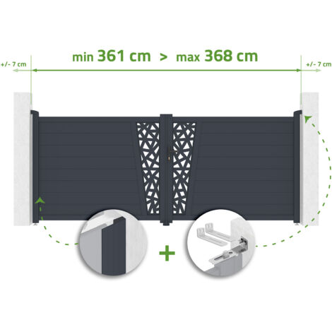 Puerta Batiente Ajustable En Anchura 3,5 m CERVINA RUIVO Alt. 140 cm Aluminio Gris