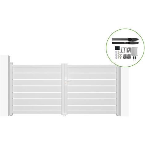 Puerta batiente automática blanca VOGEL 300 x 140 cm + motor HICKER B200