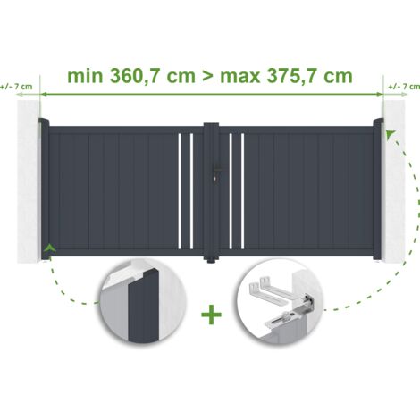 Puerta batiente regulable ancho GIONA 3,5m Alt.140cm aluminio Gris antracita