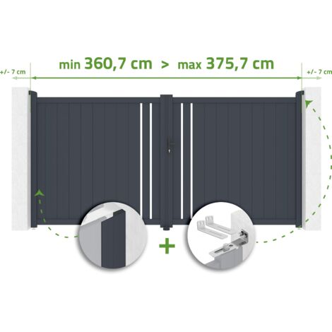 Puerta batiente regulable ancho GIONA 3,5m Alt.180cm aluminio Gris antracita
