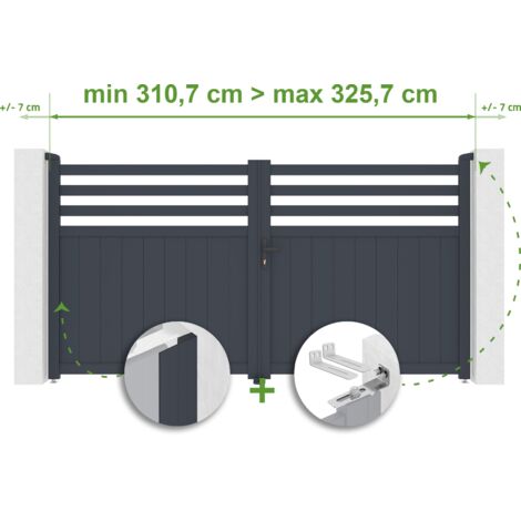 Puerta batiente regulable ancho NEVIS 3m Alt.160cm aluminio Gris antracita