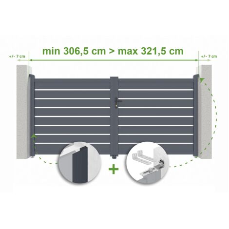 Puerta batiente regulable ancho VOGEL 3m Alt.160cm aluminio Gris antracita
