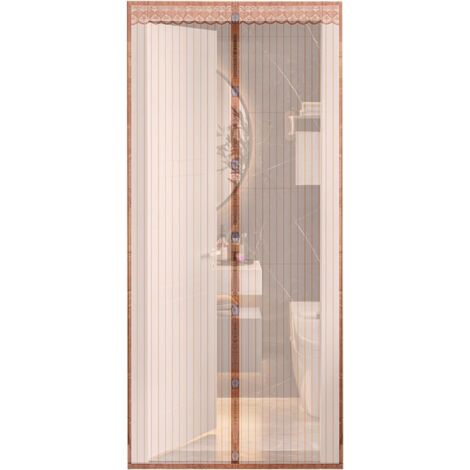 Puerta con mosquitera magnética, encaje a rayas, 120x250cm (marrón)