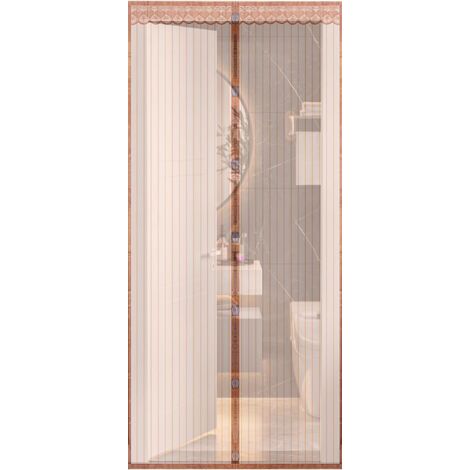 Puerta con mosquitera magnética, encaje a rayas, 140x240cm (marrón)