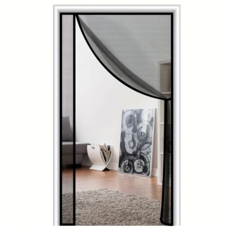 Puerta con mosquitera magnética, repelente de mosquitos, cierre automático, impide la entrada de insectos, 95 x 210 cm, color negro.