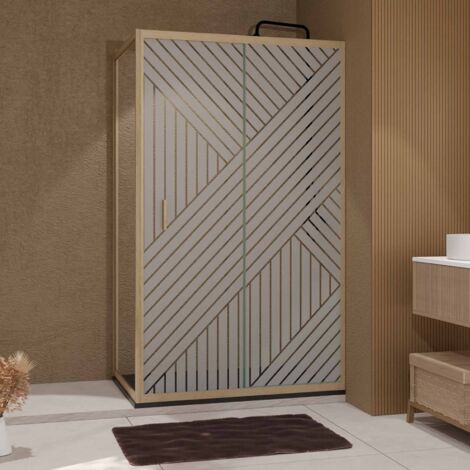 Puerta Corredera 120 y Panel Lateral 80 - Diseño Geométrico - Efecto Madera