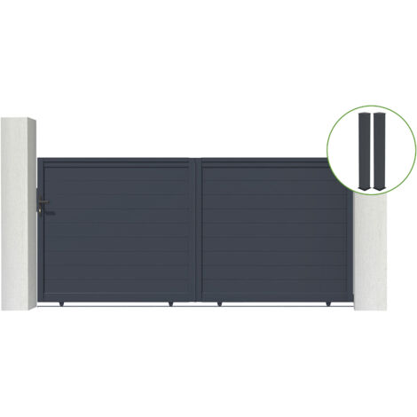 Puerta corredera 3,5m EIGER H.160cm aluminio gris + 2 postes 20x20cm H.190cm