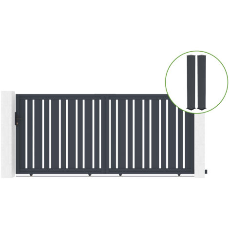 Puerta corredera 3,5m VEYMONT H.160cm aluminio gris + 2 postes 20x20cm H.190cm