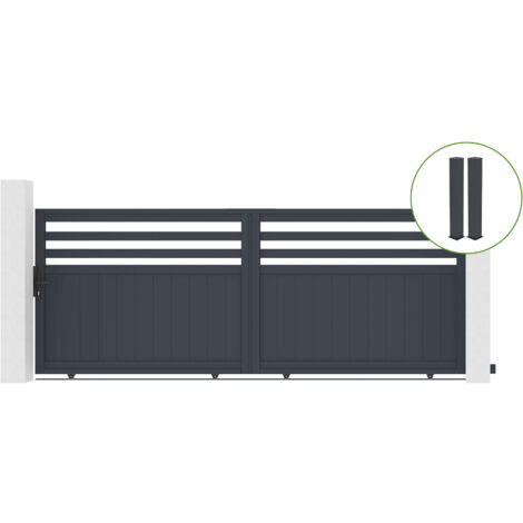 Puerta corredera 3,7m NEVIS H.140cm aluminio gris + 2 postes 20x20cm H.166cm