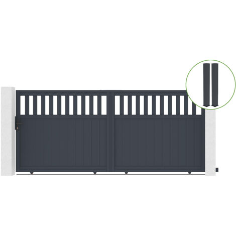 Puerta corredera 3,7m SANTIS H.160cm aluminio gris + 2 postes 20x20cm H.190cm