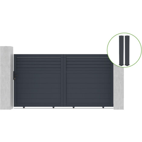 Puerta corredera 3m CARPATIA H.160cm aluminio gris + 2 postes 20x20cm H.190cm