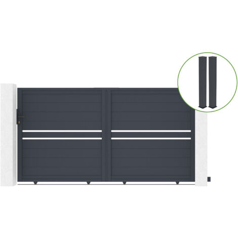 Puerta corredera 3m CIMONE H.160cm aluminio gris + 2 postes 20x20cm H.190cm